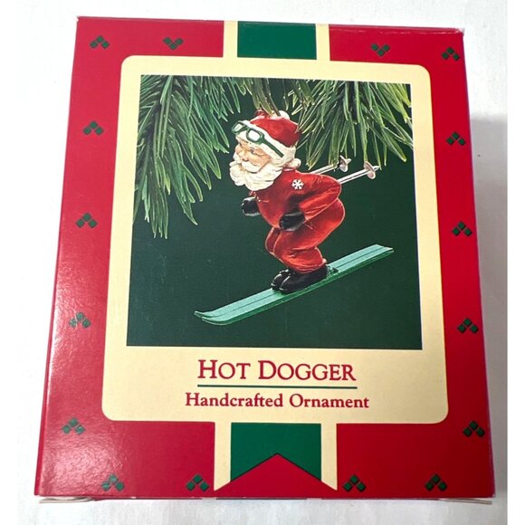 Hallmark Hot Dogger Handcrafted Santa Ornament On Skis In Original Box - Picture 3 of 4